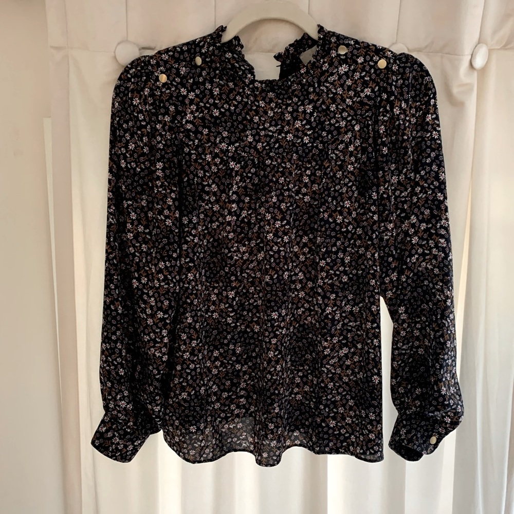 Loft Petite XS blue Flower Shirt Blouse Like New
